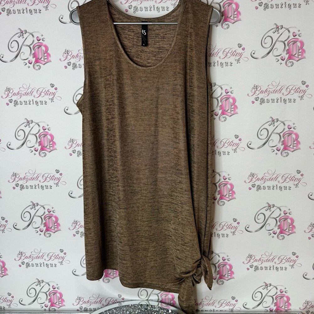 TS tank top tie up bow flowy comfy black Brown Sleeveless Top with Side Knot